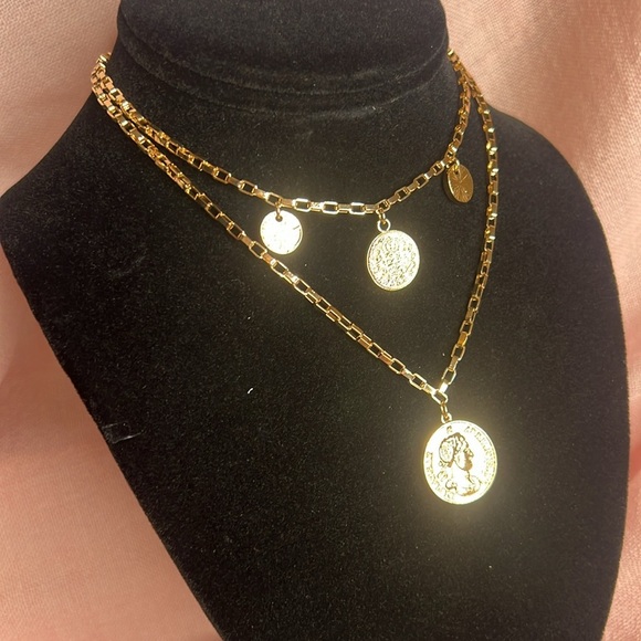 Ettika two separate layered necklace coin adventure Roman Grecian style pendant - Picture 3 of 6